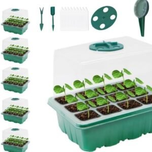 Seed Starter Tray, 5PCS Seed Starter Kit with Humidity Dome, Seedling Starter Tray 60 Cells Total, Mini Greenhouse for Indoor Plants, Indoor Germination Kit (Seed Starter Tray)