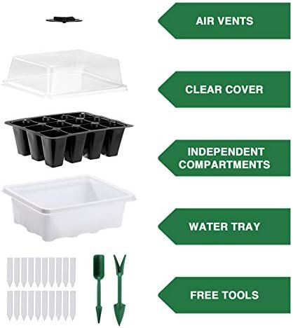 Delxo 10-Pack Seed Starter Kit Seedling Starter Tray (12 Cells per Tray) Humidity Adjustable Plant Germination Kit Garden Seed Starting Tray with Dome and White Base Plus Plant Tags Hand Tool Kit - Image 2