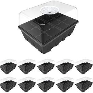 Gardzen 10-Set Garden Propagator Set, Seed Tray Kits with 120-Cell, Seed Starter Tray with Dome and Base 6.6" x 4.5" (12-Cell Per Tray)