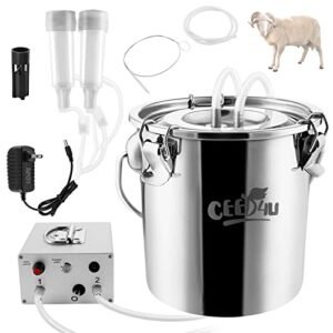 3L Goat Milking Machine, Portable Pulsation Vacuum Pump Electric Goat Milker, with Stainless Steel Milk Bucket & Auto Stop Check Valve （Upgrade Model）