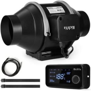Inline Duct Fan, Silent 4" Ventilation Exhaust Fan with Motor and Temperature and Humidity Controller for Heating Cooling Boosters, Grow Tents, Hydroponics