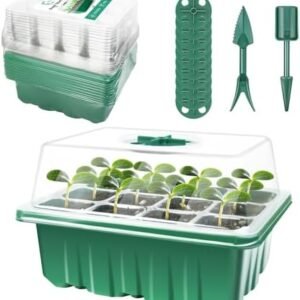 10Packs Seed Starter Tray Seed Starter Kit (120 Cells Total), Seedling Starter Trays with Humidity Adjustable Dome,Mini Green House Germination Trays for Seeds Growing Starting