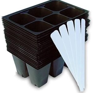 Seed Starter Trays, 144 Cells (24 Trays - 6 Cells Per Tray) + Plant Stakes