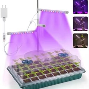 Seed Starter Tray, 80 Cells Seed Starter Kit with 360°Full Spectrum Grow Lights for Seed Starting, 72 LED Height-Adjustable Seed Starting Lights, Timable,Germination Tray with Humidity Control Domes