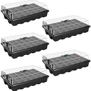 ANGTUO 5 Pack Seed Starter Trays for Planting 120 Cell Plant Germination Trays Plant Starter Kit Growing Trays with Humidity Dome and Base for Greenhouse Grow (24 Cells per Tray)