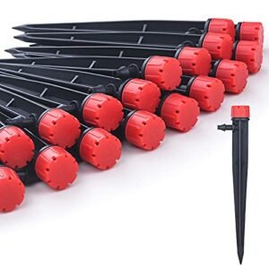 50pcs Drip Emitters for 1/4" Drip Irrigation Tubing, Adjustable 360 Degree Water Flow Drippers on 5" Arrow Stake, Garden Irrigation Drippers for (4-7mm) Watering System