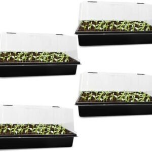 4-Set Thick Plastic Nursery Trays with Tall Clear Transparent Domes for Seedling Pots Humidity Increasing, Closure Lids for Plants Seeds Starter Faster, Germination Kits 4 Sets