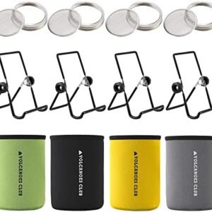Seed Sprouting Jar Germination Kit Accessories - Sprout Lids for Wide Mouth Mason Jar/Jar Stands/Blackout Sleeves - For Growing Bean Sprouts, Broccoli, Alfalfa, Microgreens (4 PACK)
