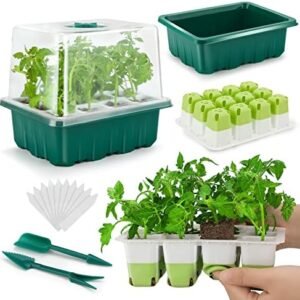Seed Starter Tray, 24 Cells Indoor Seed Starter Kit, Flexible Silicone Designed Seedling Starter Trays, Germination Tray with Humidity Dome & Lids(4in Height), Reusable & Dishwasher Safe, BPA-Free