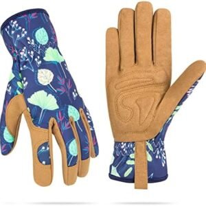 Womens Gardening Weeding Working Gloves, Leather Garden Glove for Women Thorn Proof No Stab for Digging, Planting,Pruning