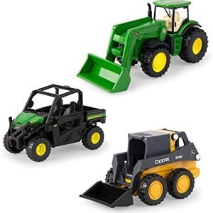 John Deere ERTL Iron Die-Cast Replicas - Includes John Deere Tractor, Gator, and Skid Steer Farm Toys with Collectible Display Box - John Deere Tractor Toys - 3 Inch, Green, 3 Count
