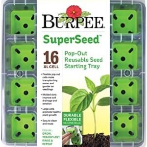 Burpee SuperSeed Seed Starting Tray | 16 XL Cell | Reusable & Dishwasher Safe | for Starting Vegetable Seeds, Flower Seeds & Herb Seeds | Indoor Grow Kit for Deep-Rooted Seedlings, Green