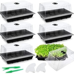 6 Packs Seed Starter Tray Kits with Humidity Dome, Plastic Germination Growing Trays with Plants Labels, Planting Tools for Seeds Growing Starting, Germination and Seedling Propagation