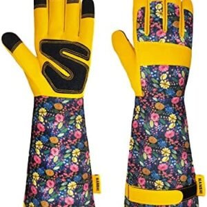 Gardening Gloves for Women, Long Sleeve Leather Garden Gloves, Ladies Protective Work Gloves for Yard and Outdoor Work