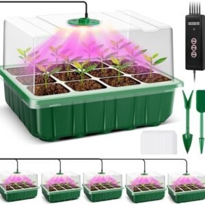 YAUNGEL XL Seed Starter Trays with Grow Light, 5 Pack 80 LED Seed Starter Kit with Large Cells/Timing Controller, Thicken Seedling Starter Trays with Humidity Domes, 2024 New Version, Green
