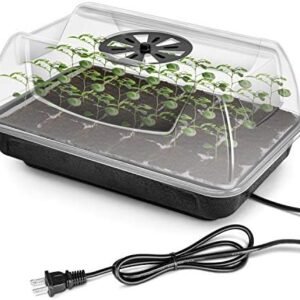 iPower Heating Seed Starter Germination Kit Seedling Propagation Tray with Heater and 5in Vented Humidity Dome, 1-Pack, Black&Transparent