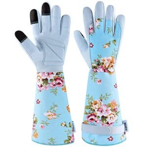 Long Gardening Gloves for Women Garden Gloves Thorn Proof Rose Pruning Gloves Ladies Light Protective Work Gloves for Yard & Outdoor Work Blue Medium