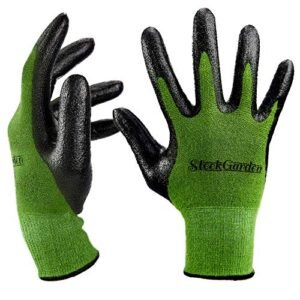 Bamboo Gardening Gloves - Ultra Grip, Nitrile Protective Coating Against Cuts Barehand Work Glove for Gardening, Fishing, Clamming, Restoration Work Thin Safety (Large)