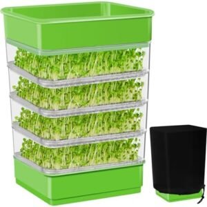 Seed Sprouting Kit, 4-Tier Stackable Seed Sprouter Tray with Sprout Lid Blackout Sleeves Drain Tray, Microgreens Growing Trays Kit for Sprouts Beans Broccoli Sprout Alfalfa Seeds Wheat Grass (1)