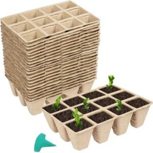 GROWNEER 288 Cells Peat Pots Seed Starter Trays, 24 Packs Biodegradable Seedling Pots Germination Trays, Organic Plant Starter Kit with 15 Pcs Plant Labels