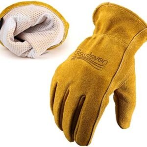 Leather Gardening Work Gloves: Men Women Cowhide Garden Gloves with Mesh Lining Breathable Soft
