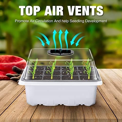 Delxo 10-Pack Seed Starter Kit Seedling Starter Tray (12 Cells per Tray) Humidity Adjustable Plant Germination Kit Garden Seed Starting Tray with Dome and White Base Plus Plant Tags Hand Tool Kit - Image 3