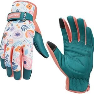WORKPRO Sheepskin Leather Gardening Gloves for Women, Touch Screen Working Garden Gloves for Weeding, Digging, Raking, Pruning and Planting, 1 Pair (M)