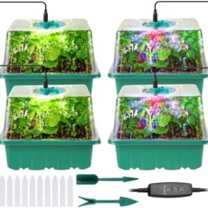 Seed Starter Trays with Grow Lights, 48 Cells Seed Starter Kit with Lights, 3 Lighting Mode, 4 Timing Set, Germination Kit for Seed Starting Trays, Seedling Starter with High Humidity Control Domes