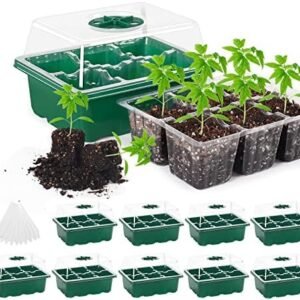 MIXC 10 Set Seedling Trays Seed Starter Kit, 60 Large Cells Mini Propagator Plant Grow Kit with Humidity Vented Domes and Base for Seeds Starting Greenhouse (6 per Tray)