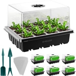 EVEAGE 7-Pack Black Plastic Seed Starter Trays with 4.4" High Lid and Enlarged 4.5 x 4.5CM Cells, Indoor Modern Planter Trays