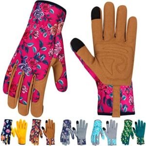 Leather Gardening Gloves for Women Thorn Proof Garden Gloves Touch Screen Working Gloves Gifts,L