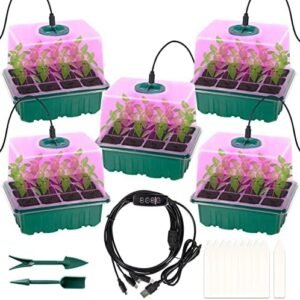 ZYP 5 PCS Seed Starter Trays Kit, Seedling Trays Seed Starter Tray with Dome and Light Greenhouse Growing Trays Plant Germination Trays with Holes (60 Cell Tray)