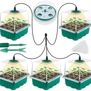 Seed Starter Tray with Grow Light, Seed Starter Kit, Plant Germination Starting Trays with Humidity Dome and Base for Greenhouse Grow Wheatgrass Hydroponic(12 Cells per Tray)(with Grow Lights)