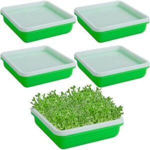 EBaokuup 5 Pack Seed Sprouter Tray with Drain Holes - Nursery Tray Seed Germination Propagation Trays - Soil-Free Wheatgrass Sprouting Growing Kit for Garden Home Office Seedling