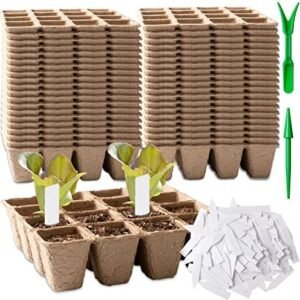 Amyhill Summer Seed Starter Peat Pots Kit Compostable Seed Starter Tray Organic Plant Starter Kit with Labels and Transplant Tools for Germination Garden (40 Pcs)
