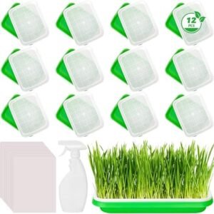 12 PCS Seed Sprouter Tray, Seed Starter Tray with 12 Germinating Paper and Spray Bottle, Microgreens Growing Kit Seedling Tray with Drain Holes Germination Propagation Sprouting Nursery Tray