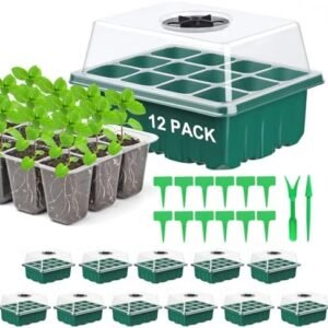 12 Packs Succulent Propagation Tray with Humidity Dome (144 Cells) Seedling Tray Kits Seed Starting Trays Seed Growing Starting Plant Germination Trays and Base