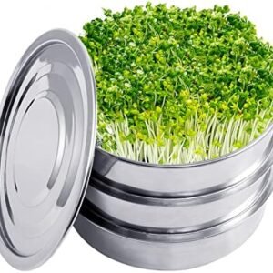 Stainless Steel Seed Sprouting Kit- Stackable Seed Sprouter Tray 3-Tier Seed Sprouting Tray Round Sprout Maker with Encrypted Mesh Sprouts Grower for Beans Broccoli Sprout Alfalfa Seeds Wheat Grass