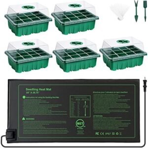 Plant Heat Mat with 5 Set Seed Starter Tray & Humidity Domes, 60 Cell Trays Germination Station Cloning Kit