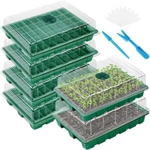 ELCOHO 6 Pack Seed Starter Tray Kit 40 Cells Seedling Trays with Humidity Dome and Base Mini Propagator Plant Nursery Pots Total 240 Cells for Greenhouse Plants Growing, Green