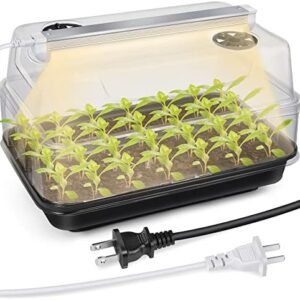 Seed Starter Tray with T8 Grow Light, Seedling Heat Tray Mini Greenhouse with 15'' Humidity Domes and Height Extension, Plant Sprouting Germination Propagation Kit Indoor Gardening Supplies