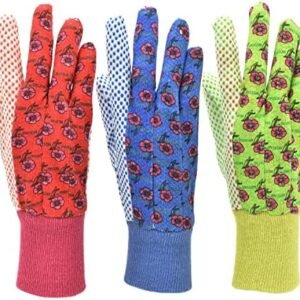 G & F 1852-3 Women Soft Jersey Garden Gloves, Women Work Gloves, 3-Pairs Green/Red/Blue per Pack