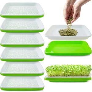 Pack 6 of Seed Sprouter Tray with Drain Holes,Seed Germination Tray Kit BPA Free Nursery Tray,Soil-Free Wheatgrass Tray Sprouter Microgreens Growing Kit (Green-6 Pack)