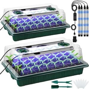 Saillong 2 Packs Seed Starter Tray with Grow Light High Dome Seed Germination Kit 80 Cells with 4 LED Grow Lights Seedling Starter Kit with Smart Timer and 3 Modes for Home Gardeners, Greenhouse