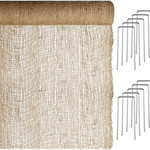 Jute Erosion Control W Soil Saver Mesh Blanket Jute Netting with 100 Galvanized 4'' Landscape Staple Burlap Net Cloth for Erosion Control on Hill Slope Riverbank Oceanfront (60 ft L x 4 ft)