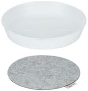 Garden Hour 10 Inch Medium Plant Saucers for Potted Plants & Felt Mat for Floor Protection - Plastic Plant Trays for Indoors No Holes - Extra-Deep Drip Trays for Potted Plants - White.
