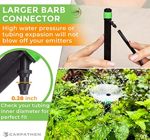 CARPATHEN 100 Drip Irrigation Emitters Vortex - Drip Irrigation Parts for Garden Drip Irrigation System - ¼" Irrigation Tubing Compatible - 360° Adjustable Fan Sprayer for Raised Beds, Potted Plants - Image 5