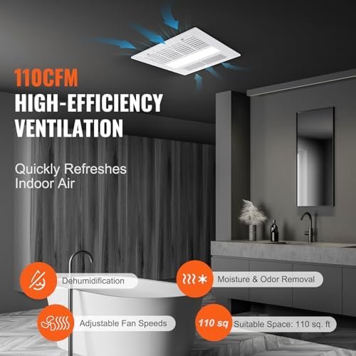Bathroom Exhaust Fan, 1500W Heating, 110 CFM High-Efficiency Ventilation, 1.5sones Low Noise Operation, Remote Control, Energy-Saving Bathroom Ceiling Fan, Attic Access Needed - Image 5