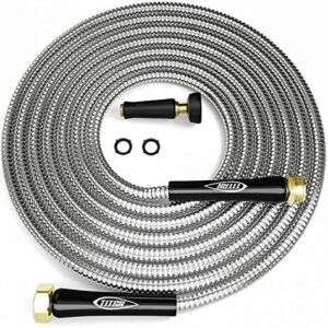 TITAN Garden Hose 25FT - 304 Stainless Steel Metal Water Hose, Flexible, Kink-Free, Lightweight, Durable, Crush Resistant Fittings, Easy to Coil, 500 PSI