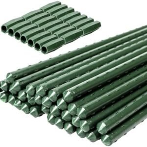 Garden Stakes Plastic Coated Steel Plant Support Stakes for Vegetable Pepper Fences Indoor Outdoor Plants,33pcs Tomato Stakes 24 Inch Each with 22 Connectors,DIY 2ft 4ft 6ft